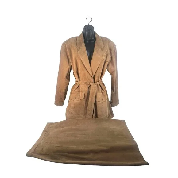 vintage‎ 80's Pia Rucci fine suede safari or western style skirt suit beige sz 8 - Picture 4 of 9